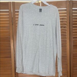 Heather Gray Long Sleeve Tee with 'I Love Jesus' Print